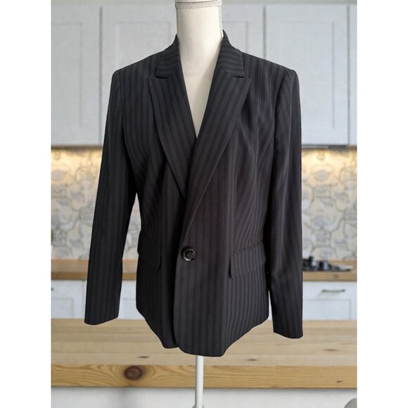 LE SUIT Black Gray Pinstriped Blazer Jacket Size US 14 - Picture 1 of 11